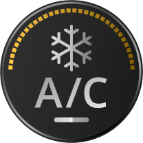 llmgs_air_conditioning_icon_chrome_2_gold_2x LLM Garage Services Air Conditioning Icon - A Circular Badge contain the characters A/C and a typical frost symbol representing air cooling